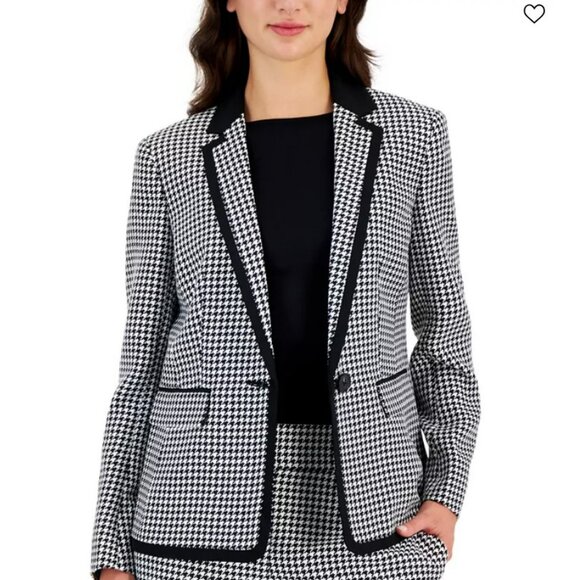 Kasper One-Button Framed Houndstooth 2 Pc Blazer Skirt Suit 12 /12 P